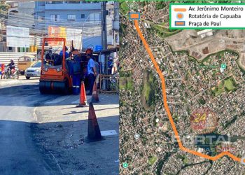 Obra faz trânsito na avenida Jerônimo Monteiro funcionar no sistema “pare e siga”, em Vila Velha
